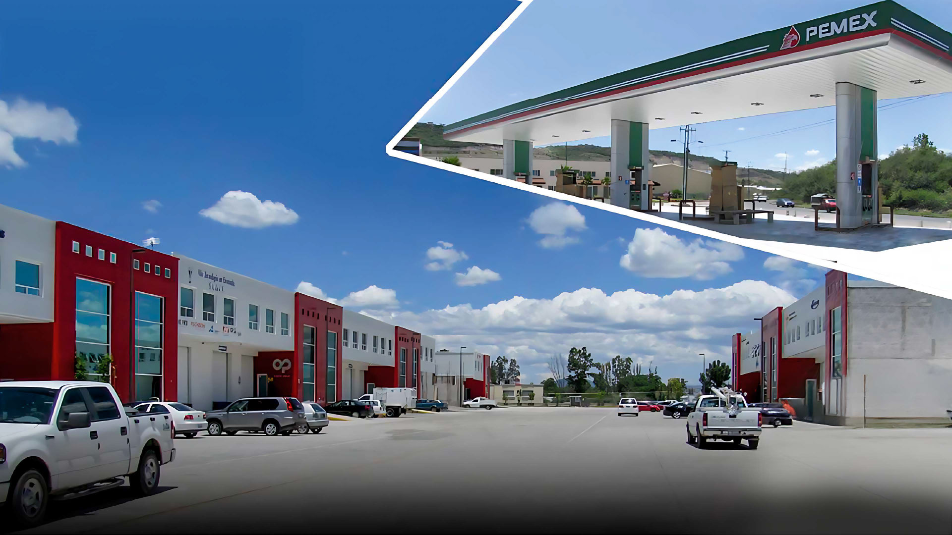 Plaza Quadrum — centro micro industrial comercial y gasolinero, estructura de acero fabricada por Jaza Ingeniería, México